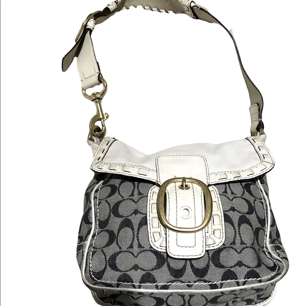 Coach 11585 Bleecker Sig Denim Flap Bag-Black, White Gray
